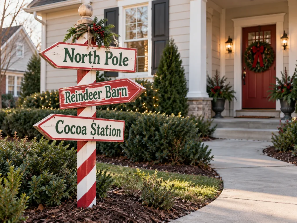 Painted Plywood North Pole Directional Post on Iron U-Stakes
