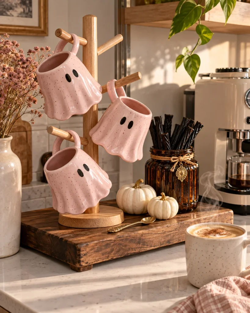 Pink Ceramic Ghost Mug Tree