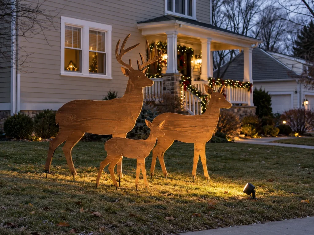 Plywood Silhouette Reindeer Family Sealed With Marine Varnish