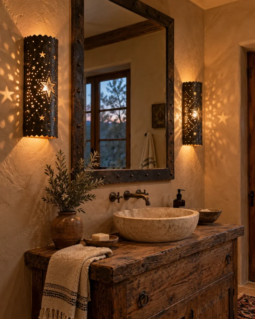 Punched-Tin Star and Perforated Metal Wall Sconces