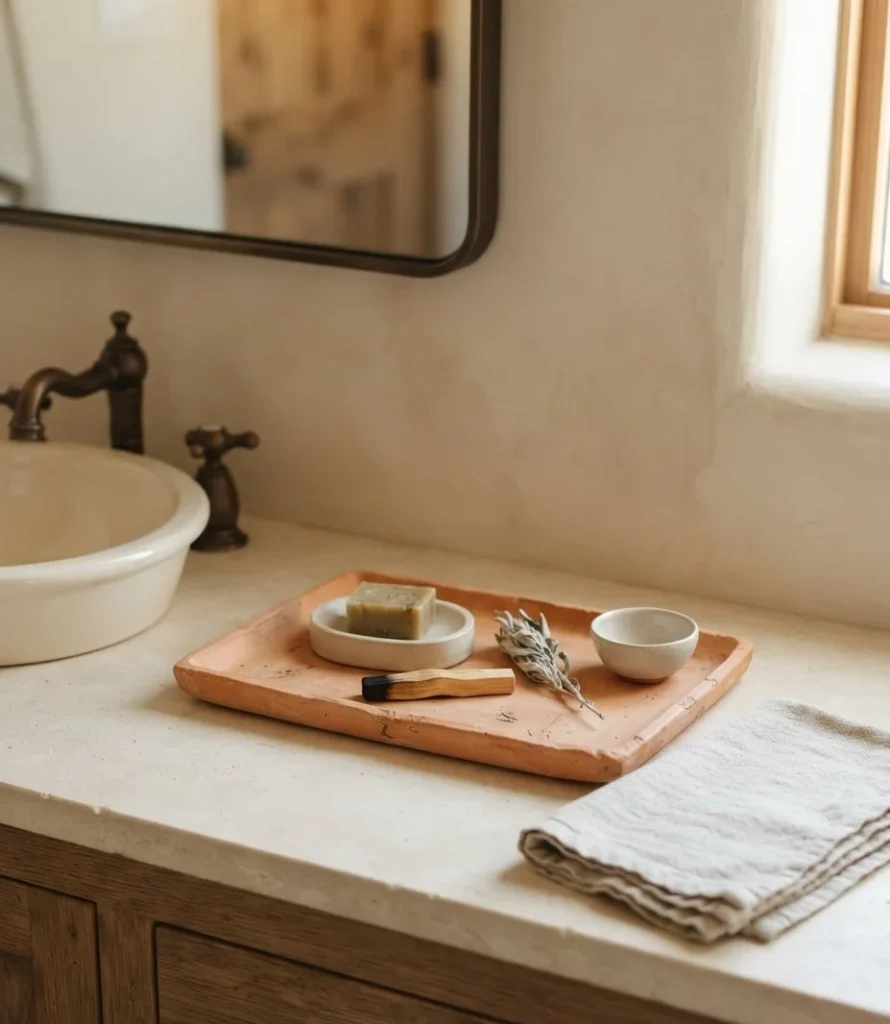 Raw Terracotta and Palo Santo Vanity Tray Vignette