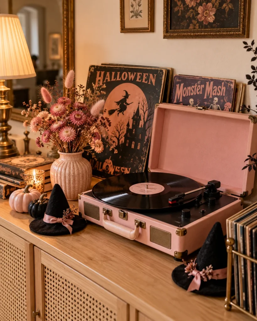 Retro Pink Record Player Spooky Vignette