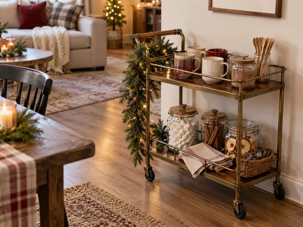 Rolling Bar Cart Hot Chocolate and Mulled Cider Station