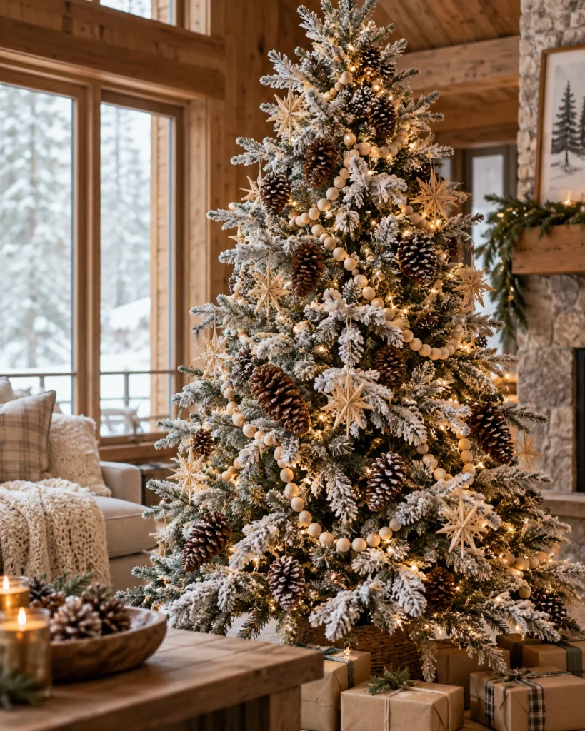 Flocked Christmas Trees Decorated