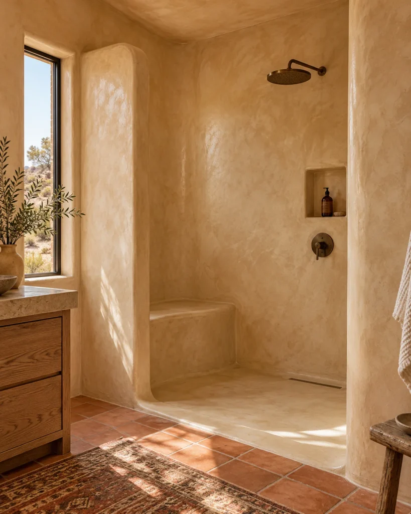 Seamless Waterproof Tadelakt Walls in Desert Sand