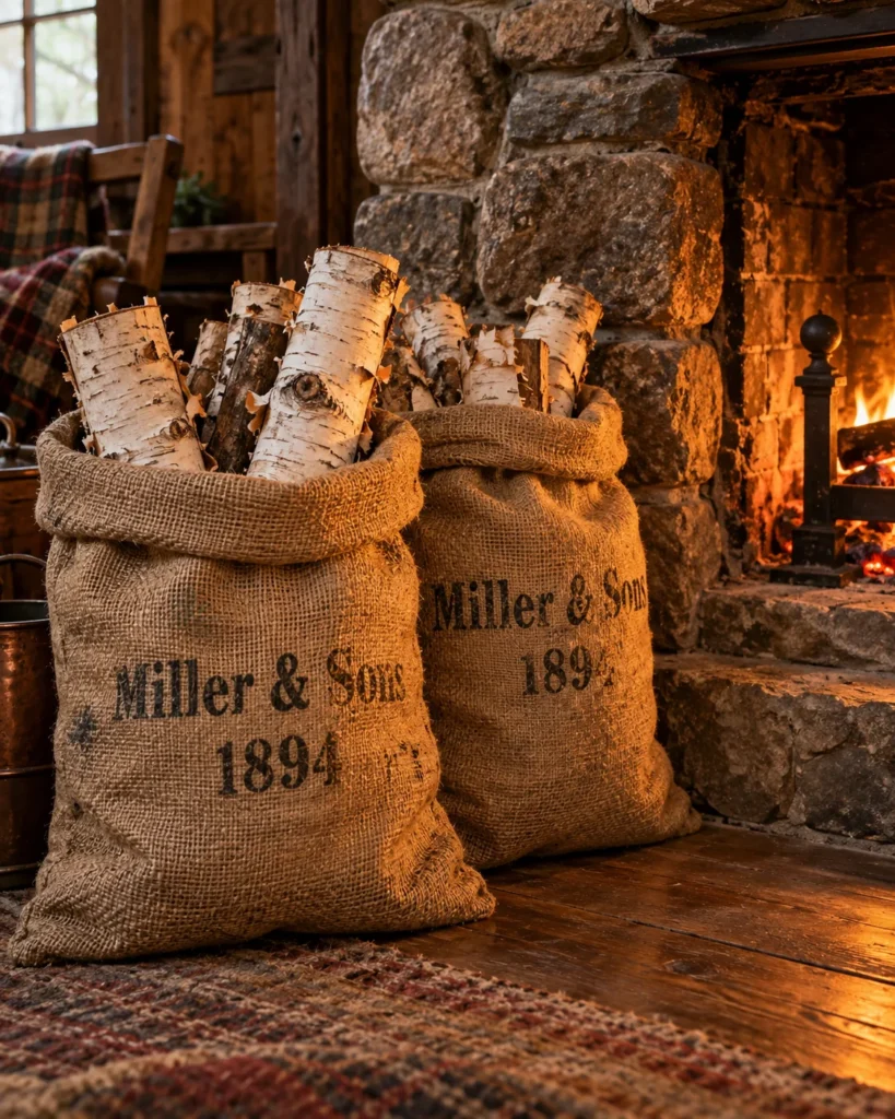Stenciled Burlap Feed Sacks