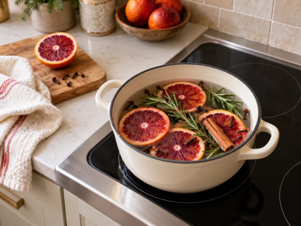 Stovetop Simmer Pot of Blood Orange, Rosemary and Cloves