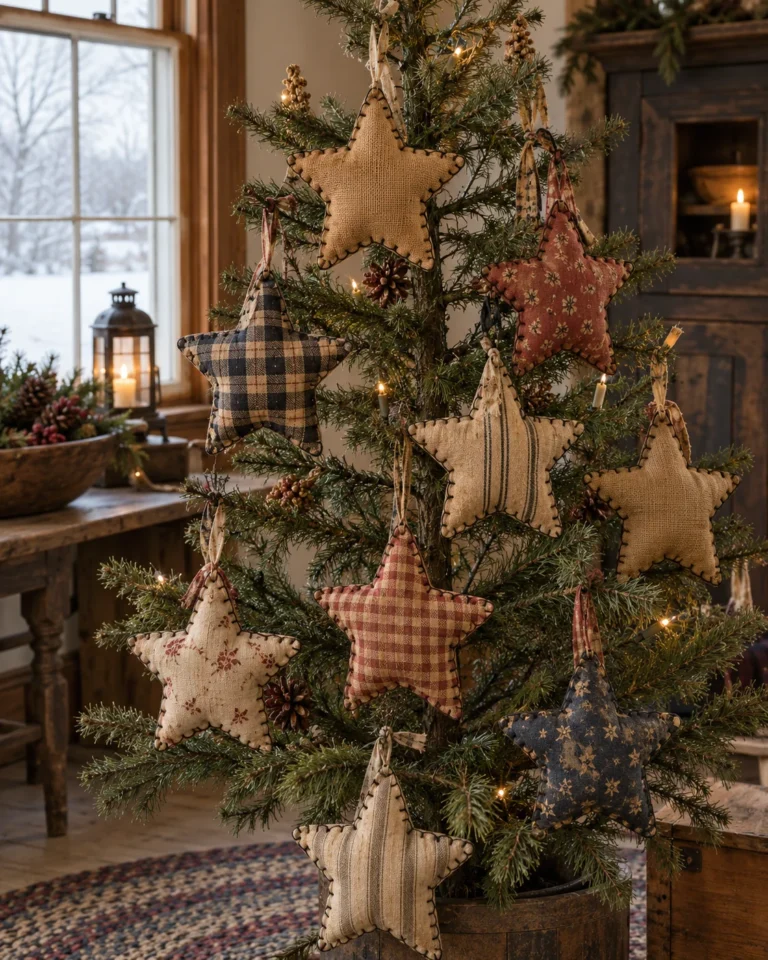 Stuffed Burlap and Calico Folk Stars