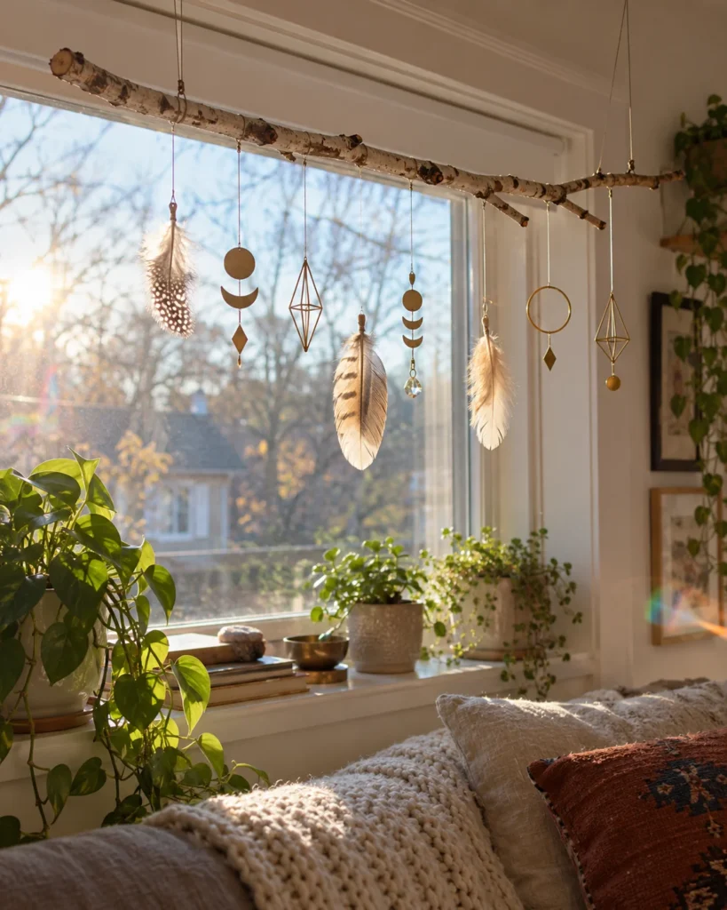 Suspended Raw Birch Branch Window Mobile