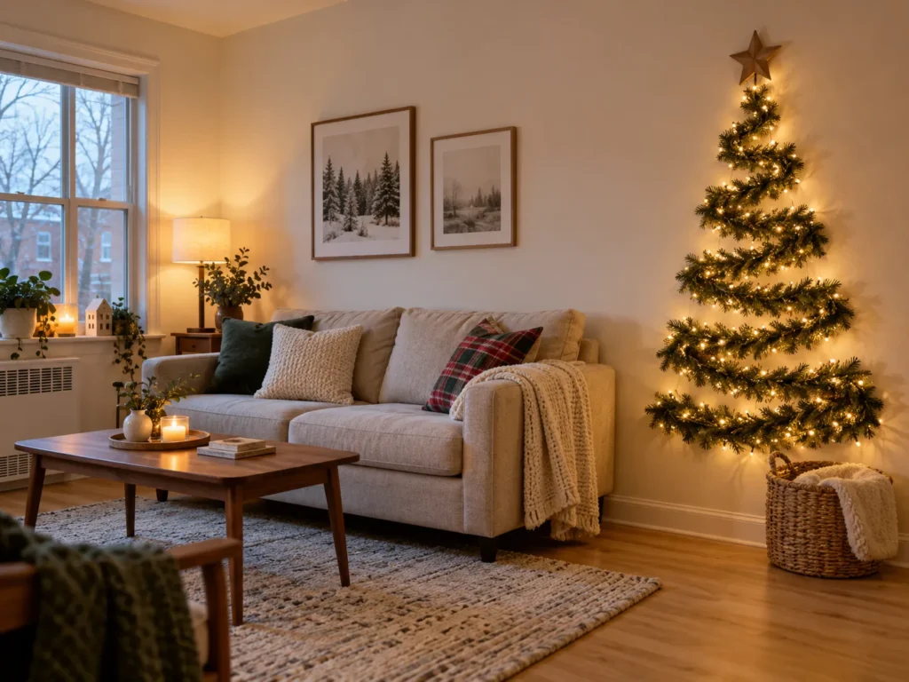 The Flat Wall-Mounted Fairy Light and Pine Garland Tree