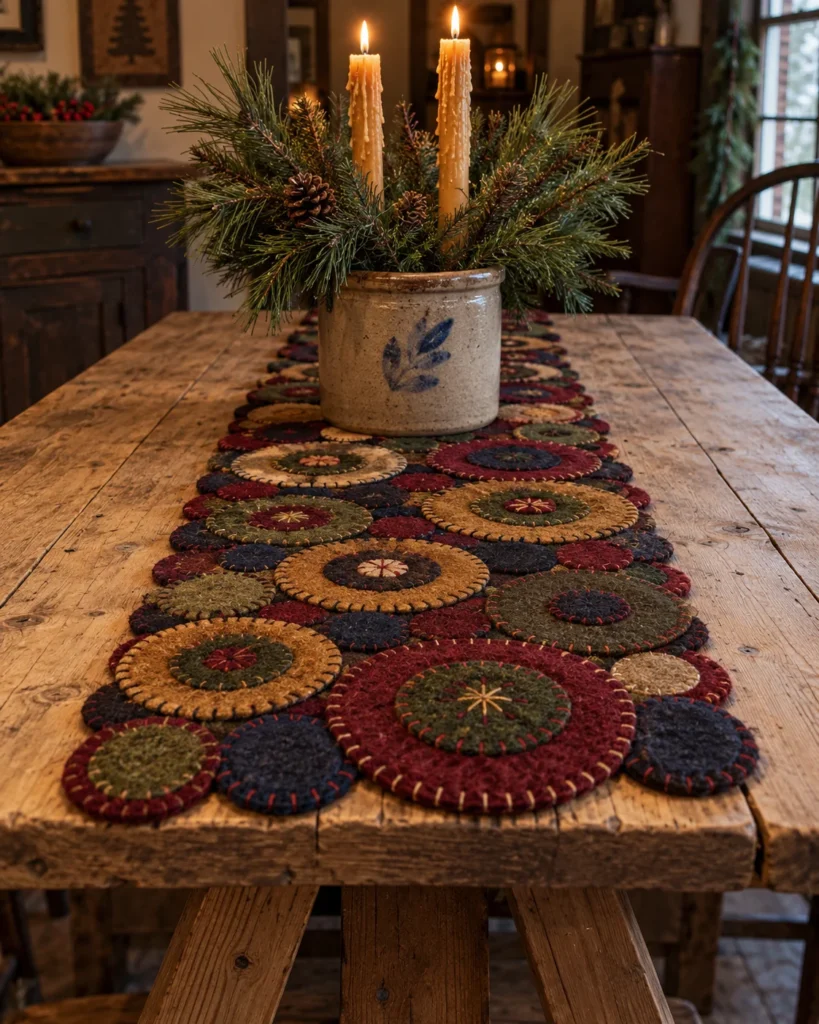 Vintage Wool Penny Rug Runner