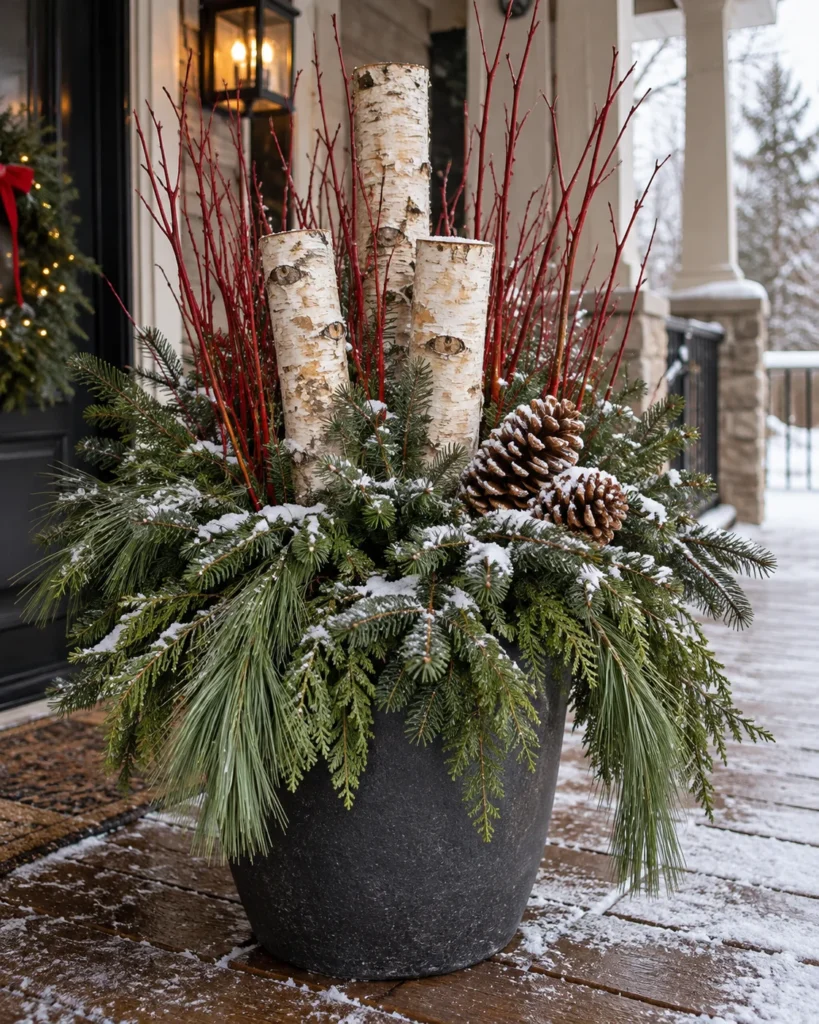 White Birch Stems With Blood-Red Osier Dogwood Twigs