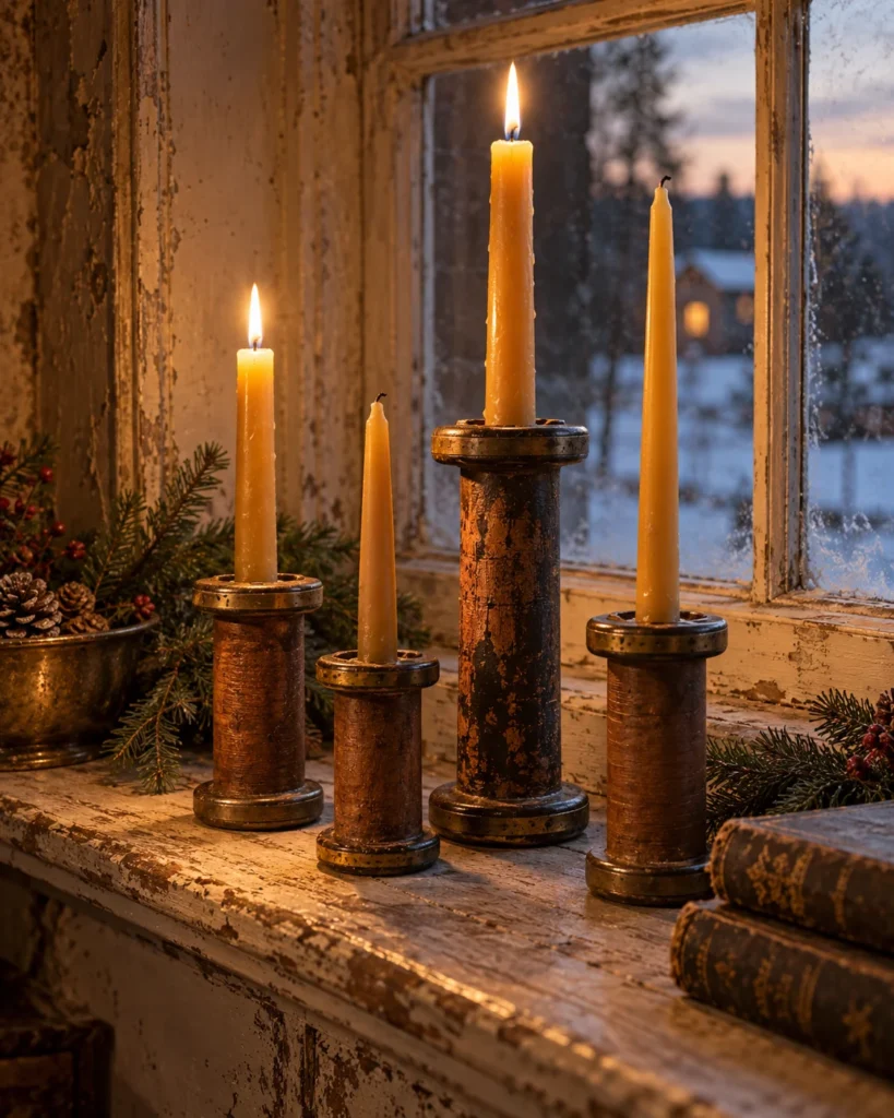 Wooden Mill Bobbin Candle